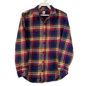 Gap Kids Plaid Flannel Shirt Navy Red Yellow Chest Pockets Boys SZ XXL Regular